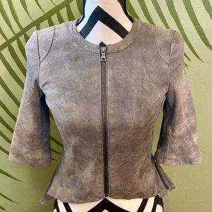 My Tribe suede 100% leather peplum jacket collarless bolero size XS